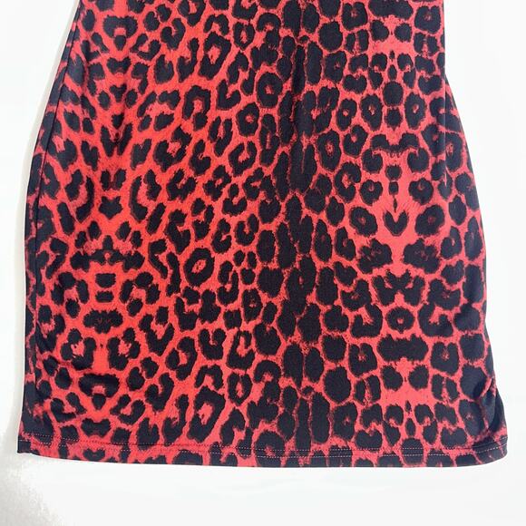 Women's Red and Black Cheetah Print Bodycon Mini Dress Sleeveless Size Medium - Picture 4 of 8